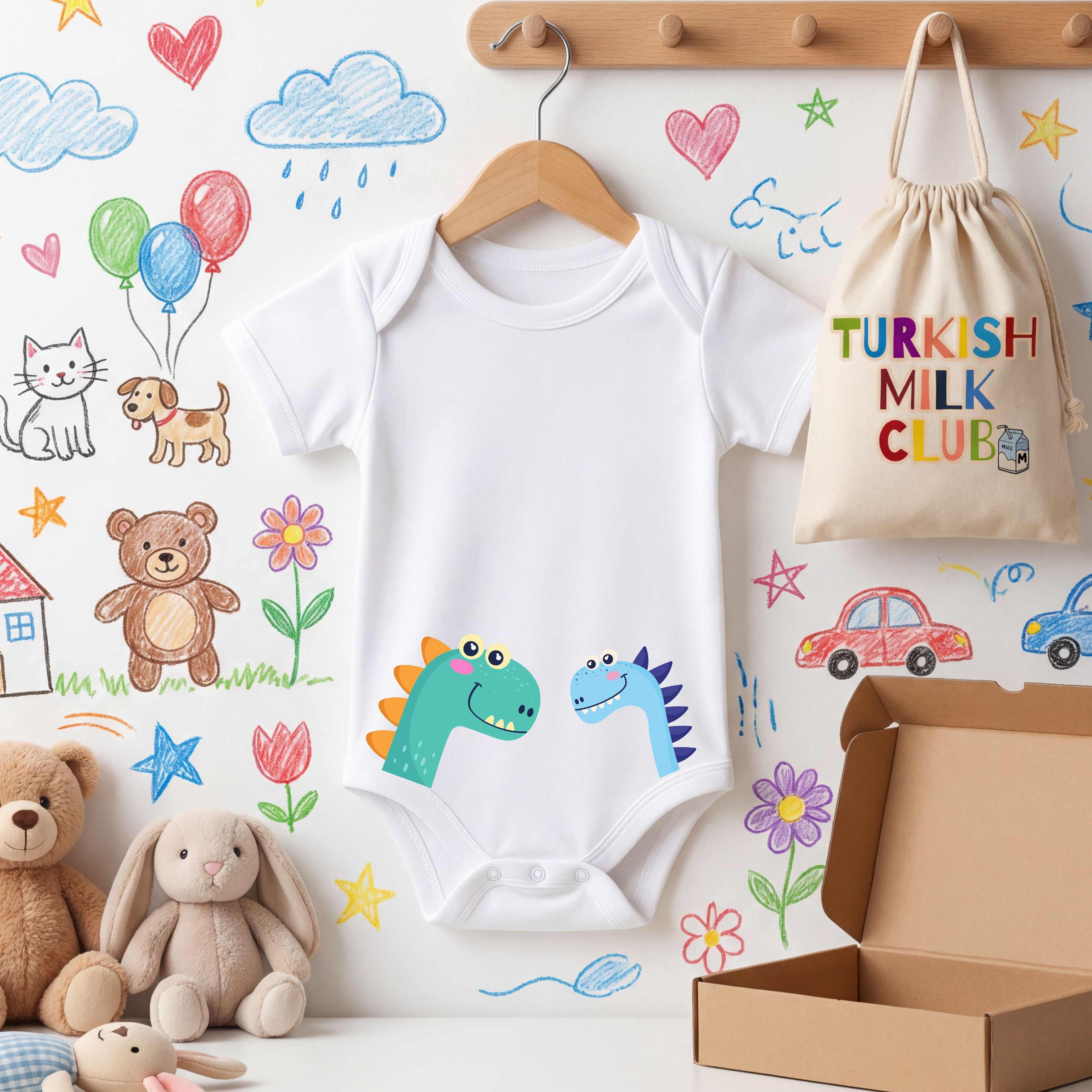 İkili Dinozor Desenli Bebek Zıbını