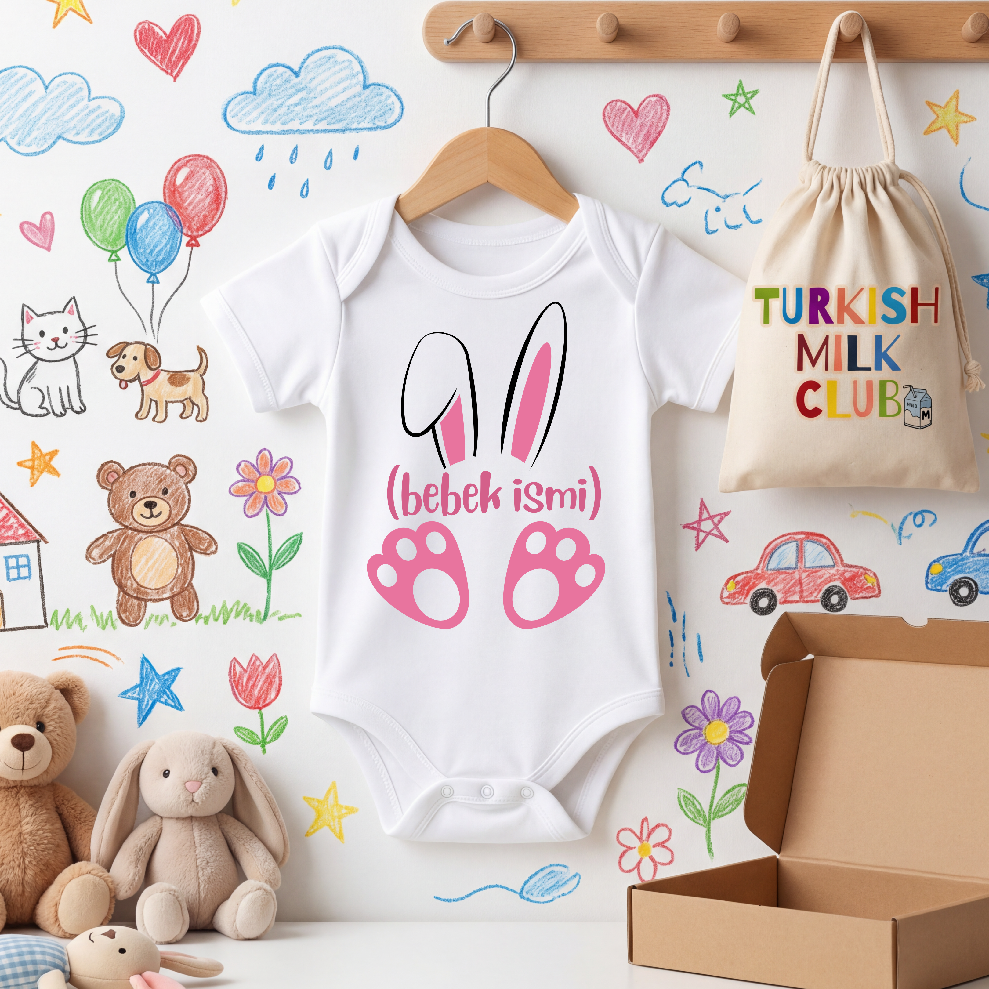 İsimli Tavşan Figürlü Bebek Zıbını | Kişiye Özel Tasarım