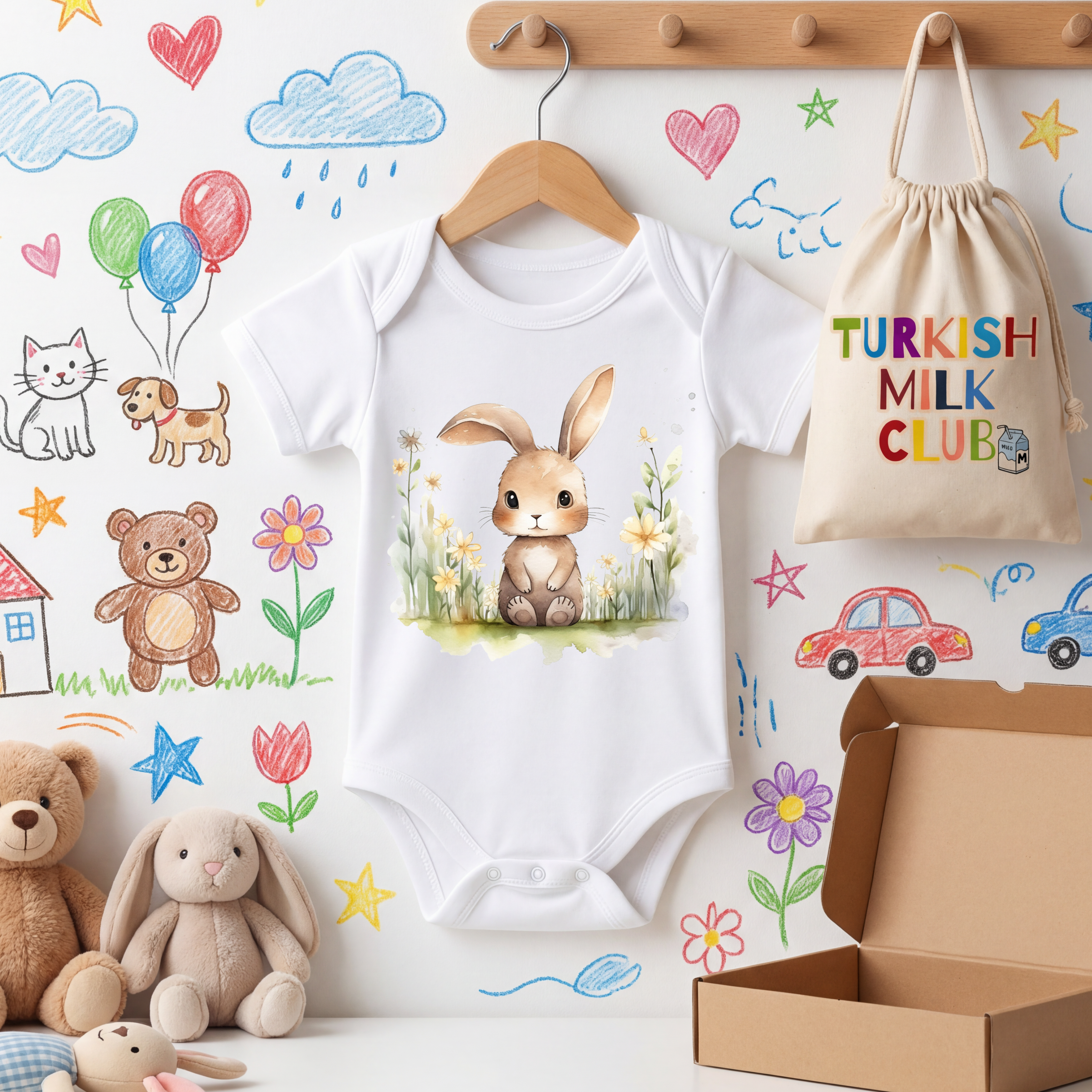 Çiçekli Tavşan Figürlü Bebek Zıbını