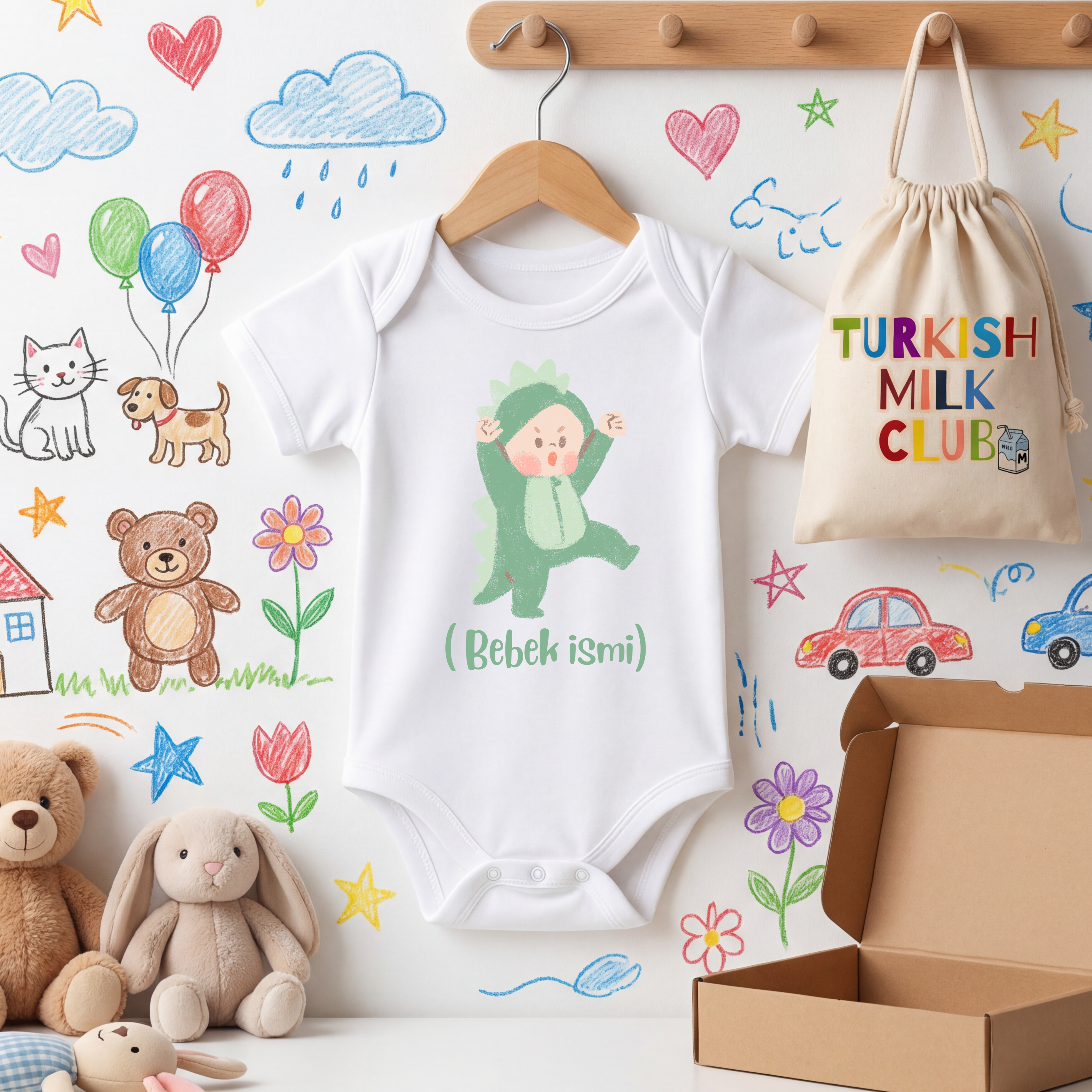 İsimli Sevimli Dino Bebek Zıbını